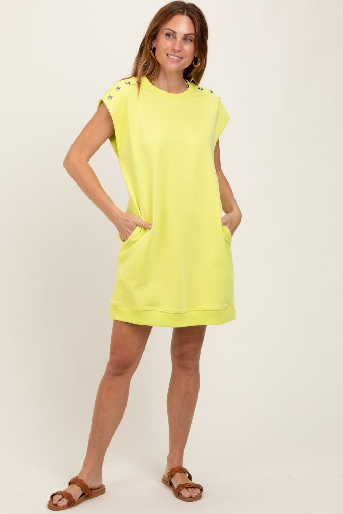 Neon Yellow Studded Shoulder Maternity Mini Dress