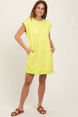 Neon Yellow Studded Shoulder Maternity Mini Dress