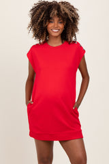 Red Studded Shoulder Maternity Mini Dress