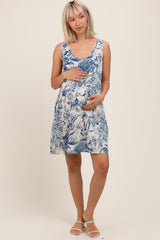 Navy Floral Sleeveless Maternity Mini Dress