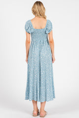 Light Blue Floral V-Neck Button Down Midi Dress