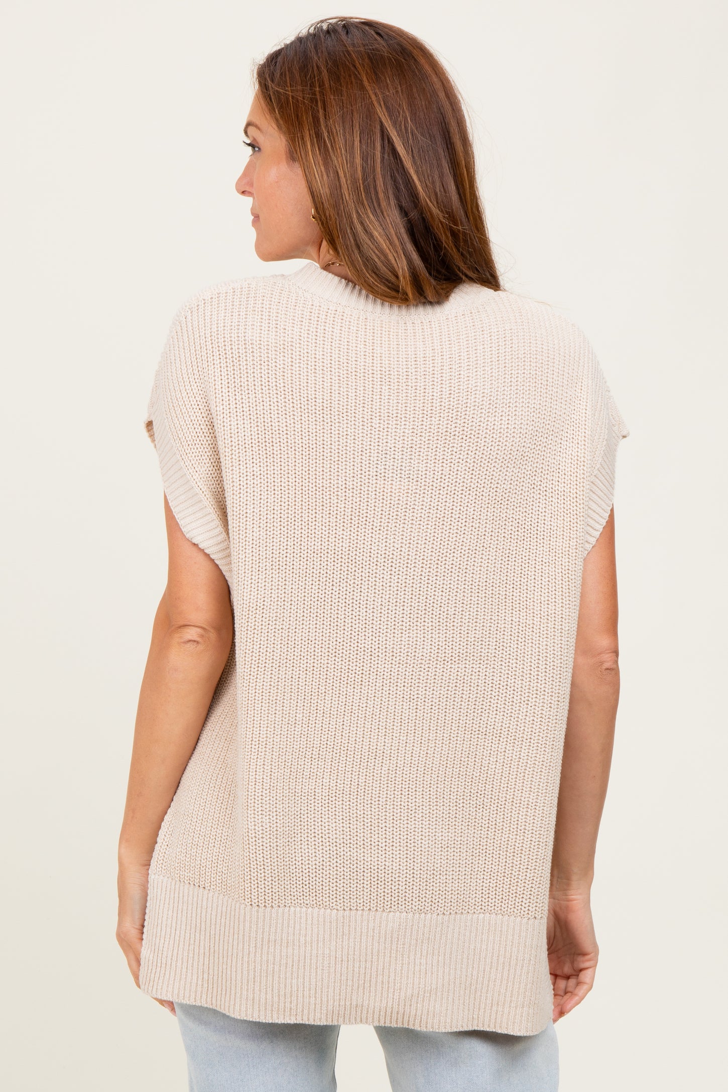 Cream Oversized Side Button Sweater Vest