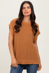 Camel Oversized Side Button Sweater Vest