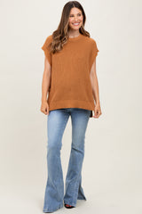 Camel Oversized Side Button Maternity Sweater Vest