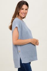 Blue Oversized Side Button Maternity Sweater Vest