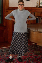 Navy Plaid Ruffle Trim Maternity Maxi Skirt