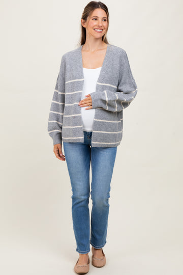 Heather Grey Striped Oversized Maternity Cardigan