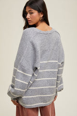 Heather Grey Striped Oversized Cardigan