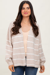 Taupe Striped Oversized Maternity Cardigan