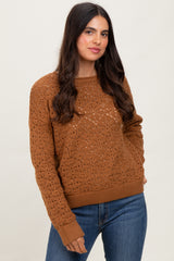 Camel Crochet Knit Drop Shoulder Sweater