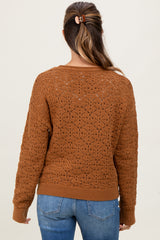 Camel Crochet Knit Drop Shoulder Maternity Sweater