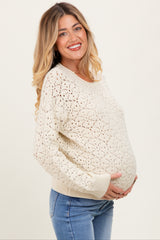 Cream Crochet Knit Drop Shoulder Maternity Sweater