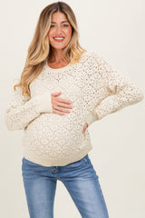 Cream Crochet Knit Drop Shoulder Maternity Sweater