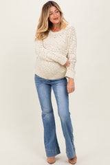 Cream Crochet Knit Drop Shoulder Maternity Sweater