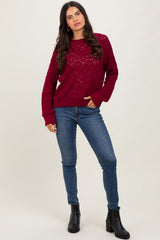 Burgundy Crochet Knit Drop Shoulder Sweater