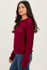 Burgundy Crochet Knit Drop Shoulder Sweater