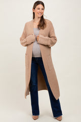 Camel Ribbed Chunky Knit Long Oversized Maternity Cardigan