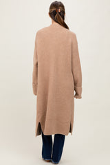 Camel Ribbed Chunky Knit Long Oversized Maternity Cardigan
