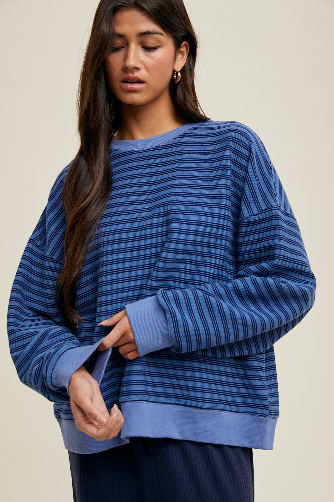 Blue Striped Knit Relaxed Fit Maternity Pullover
