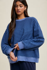 Blue Striped Knit Relaxed Fit Maternity Pullover
