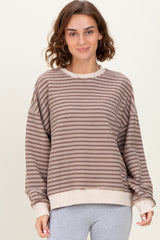 Mocha Striped Knit Relaxed Fit Pullover