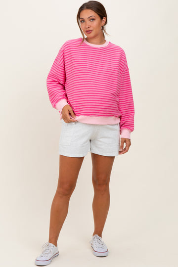 Pink Striped Knit Relaxed Fit Maternity Pullover