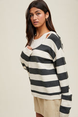 Charcoal Faux Layer Striped Knit Sweater