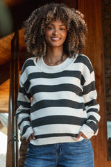 Charcoal Faux Layer Striped Knit Maternity Sweater