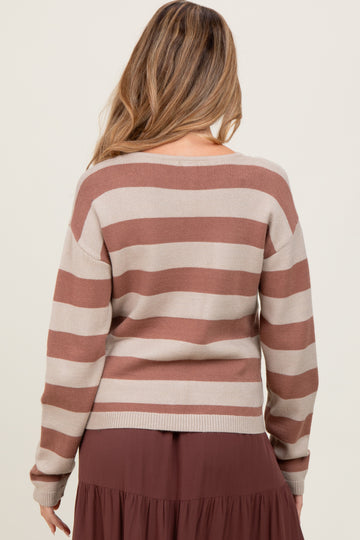 Rust Faux Layer Striped Knit Maternity Sweater