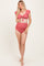 Pink Ribbed Ruffle Shoulder Front Tie High Waist Two-Piece Maternity Swimsuit