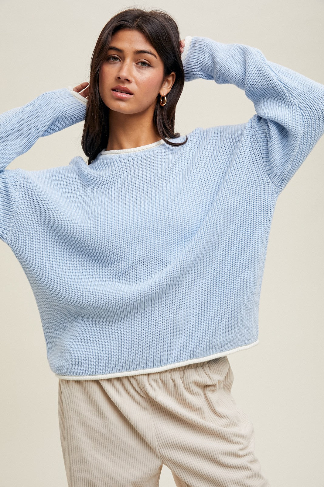 Light Blue Contrast Trim Maternity Sweater