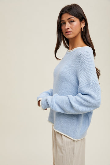 Light Blue Contrast Trim Sweater
