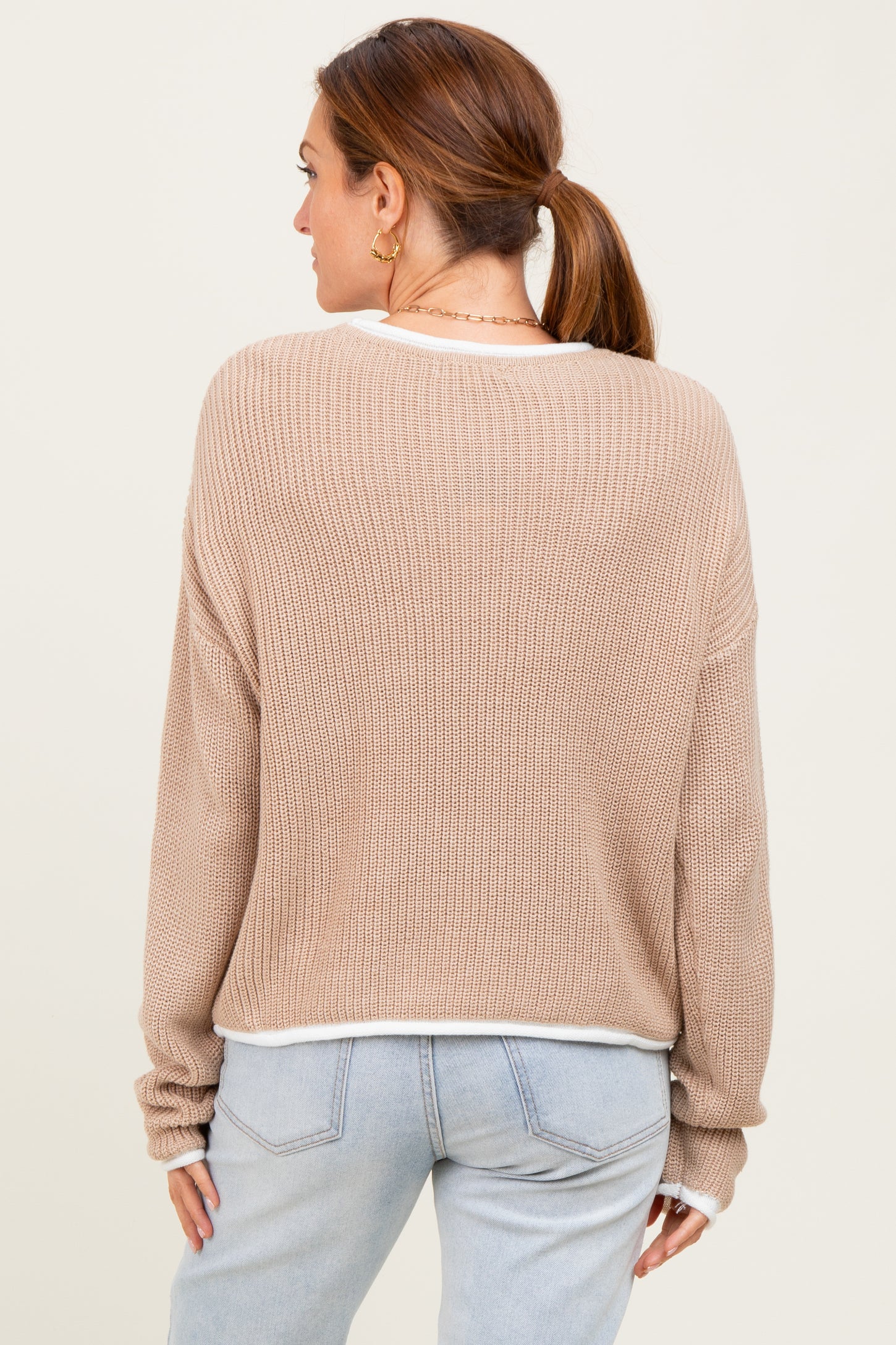 Taupe Contrast Trim Sweater