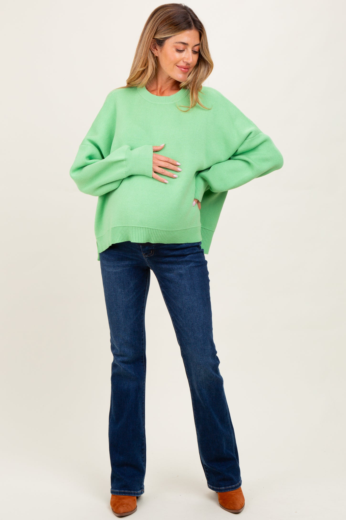 Lime Drop Shoulder Relaxed Fit Maternity Sweater