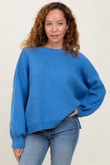 Blue Drop Shoulder Relaxed Fit Maternity Sweater