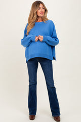 Blue Drop Shoulder Relaxed Fit Maternity Sweater