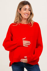 Red Drop Shoulder Relaxed Fit Maternity Sweater
