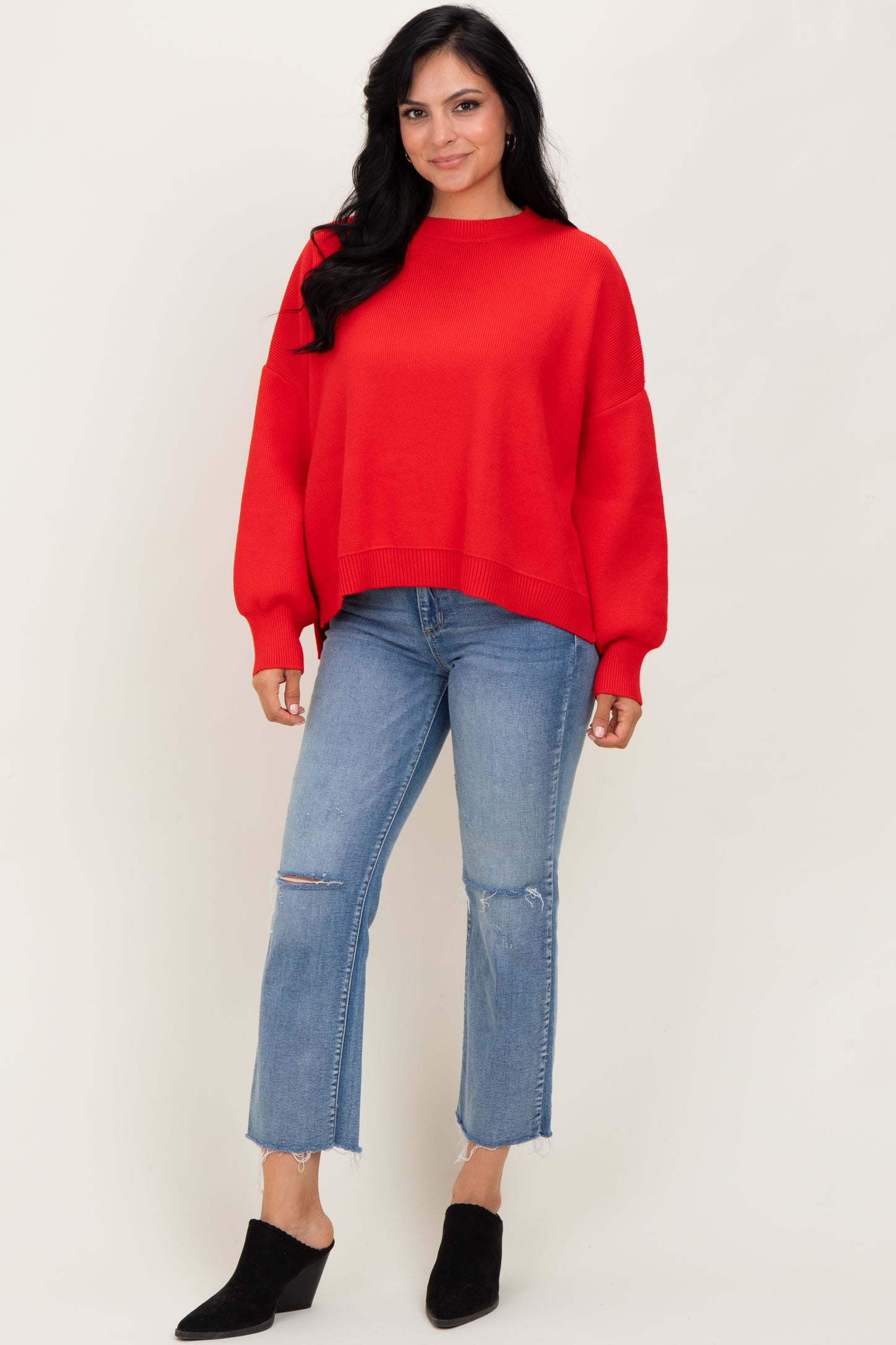 Red Drop Shoulder Relaxed Fit Sweater