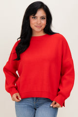 Red Drop Shoulder Relaxed Fit Sweater
