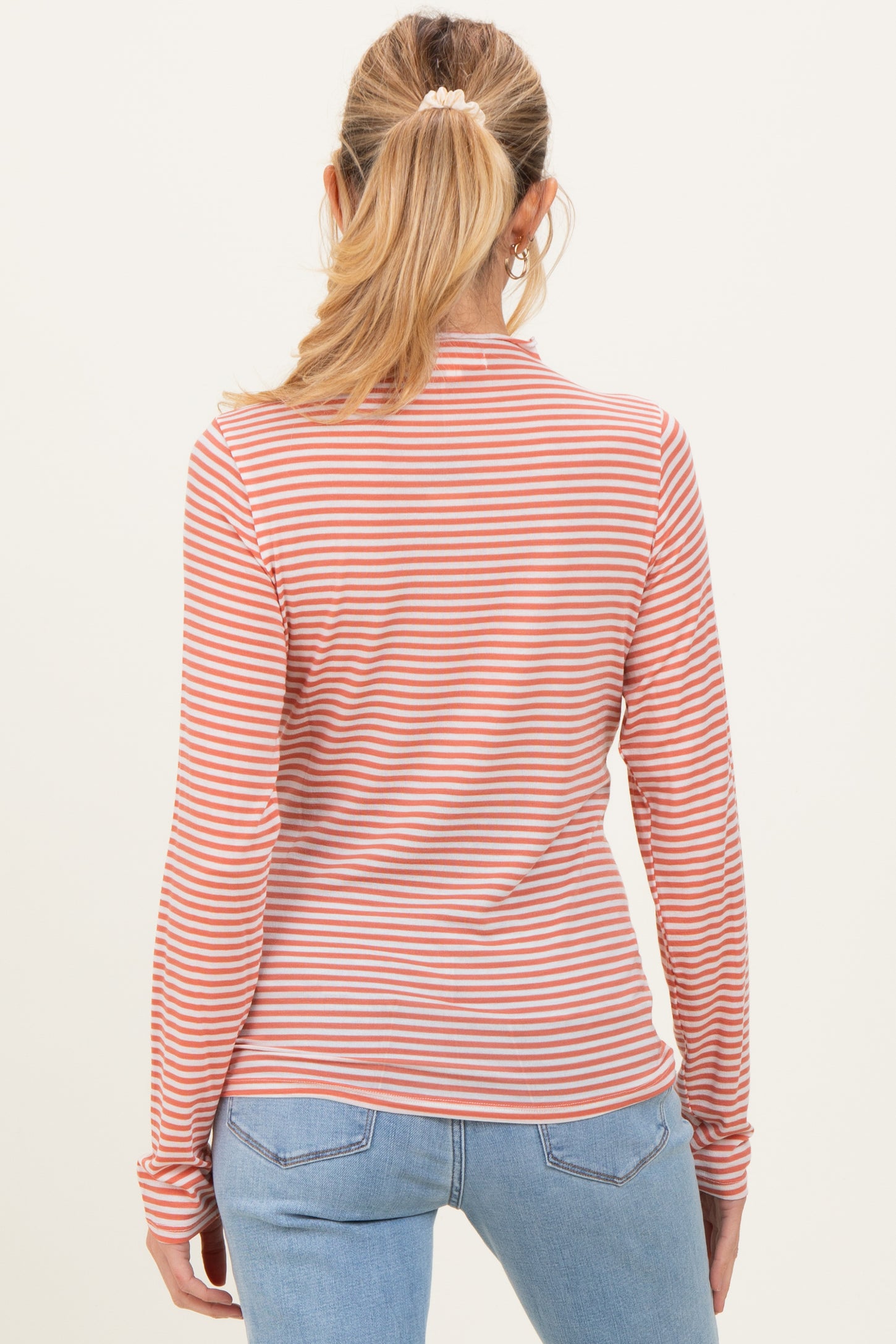 Rust Striped High Neck Maternity Long Sleeve Top