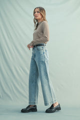 Mocha Striped High Neck Long Sleeve Top