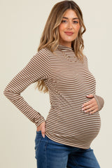 Mocha Striped High Neck Maternity Long Sleeve Top