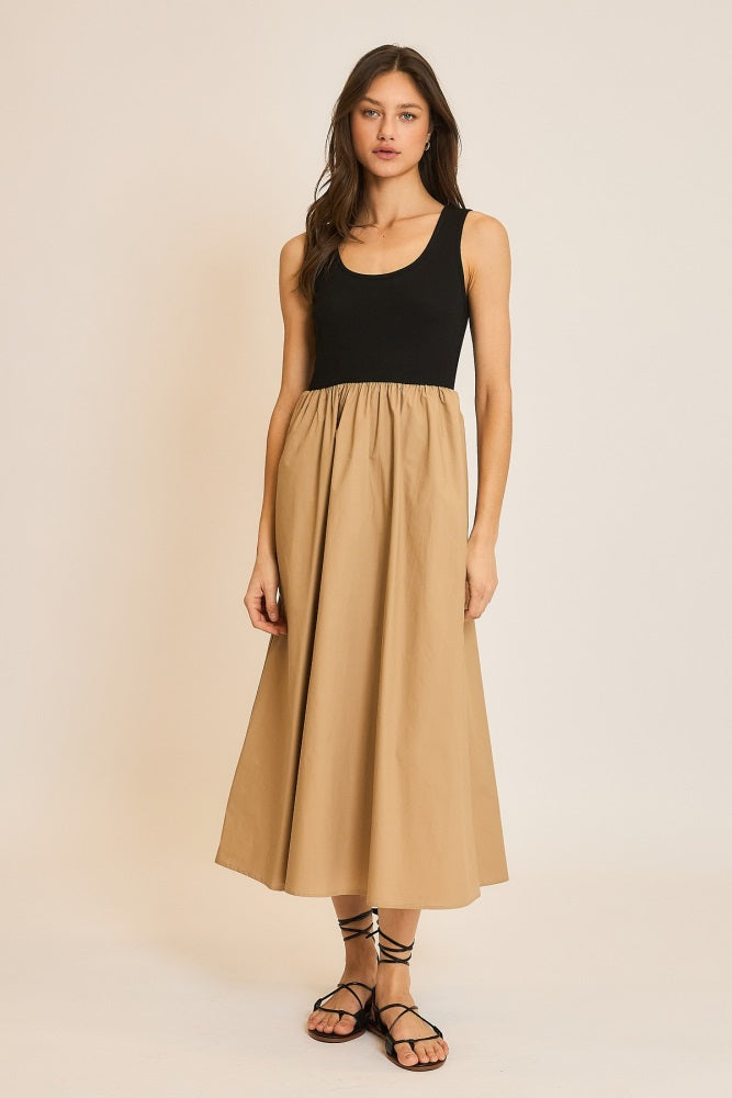 Black Knit Contrast Top Sleeveless Midi Dress