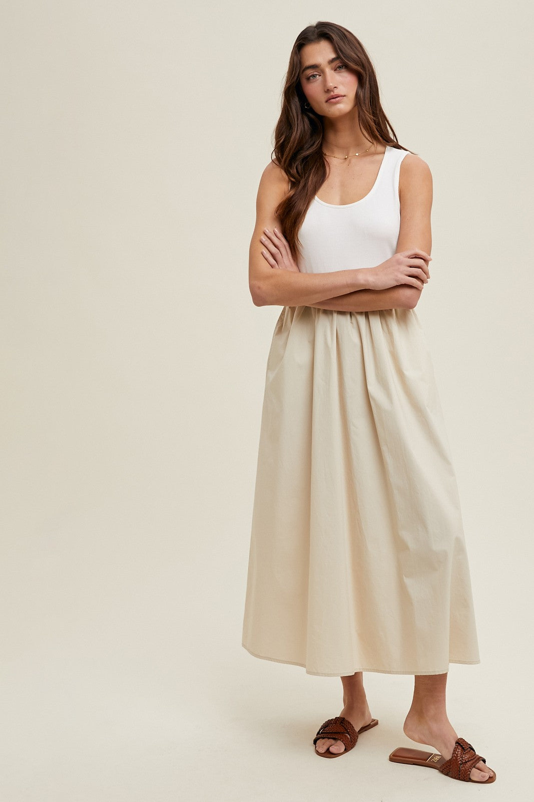 White Knit Contrast Top Sleeveless Midi Dress