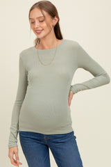 Light Olive Ribbed Maternity Long Sleeve Top