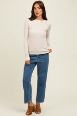 Cream Ribbed Long Sleeve Top