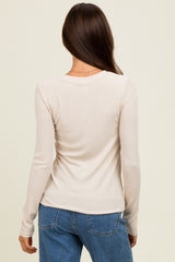 Cream Ribbed Long Sleeve Top