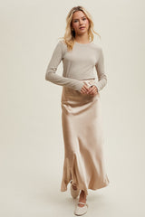 Beige Ribbed Long Sleeve Top