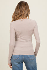 Beige Ribbed Maternity Long Sleeve Top