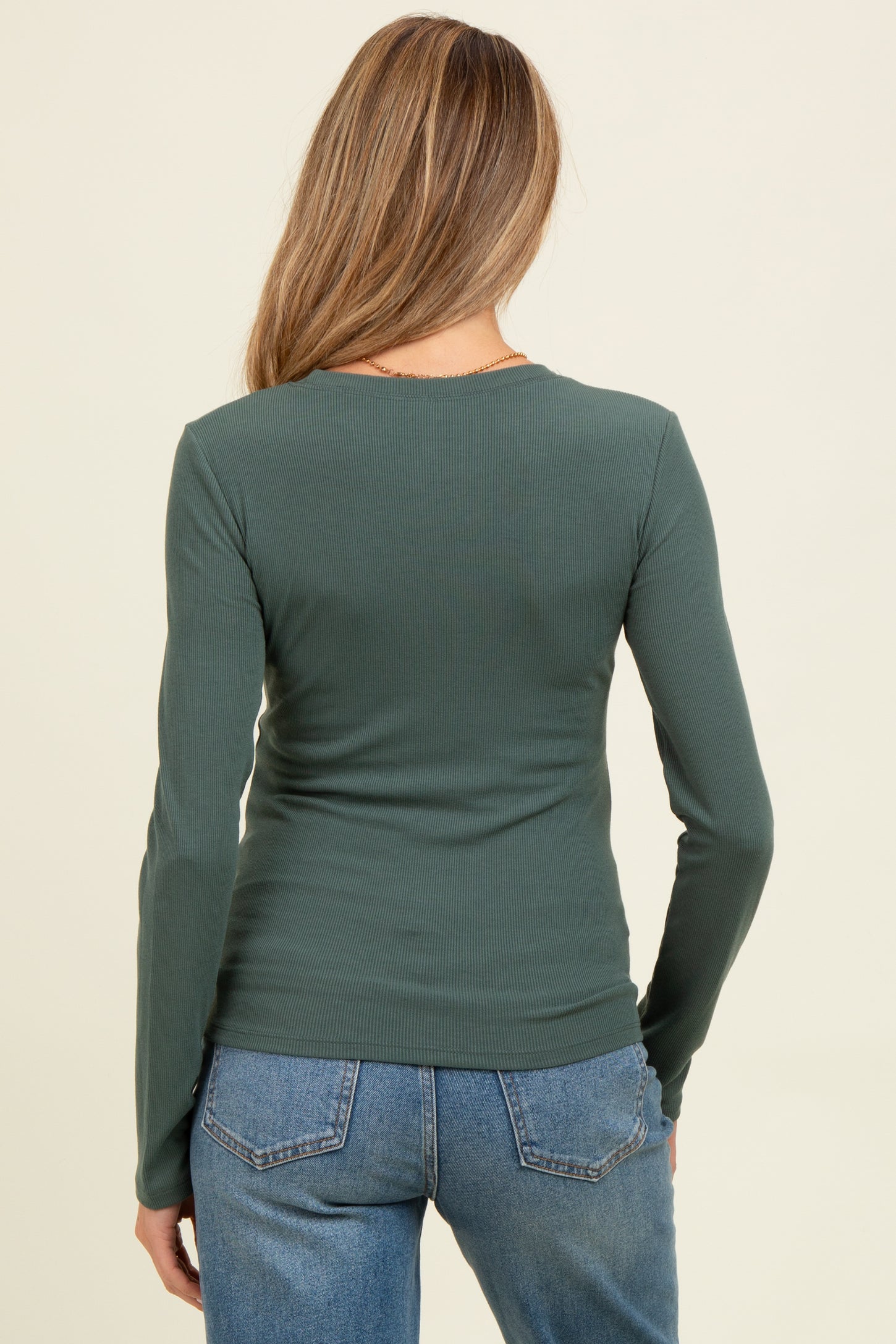Green Ribbed Maternity Long Sleeve Top